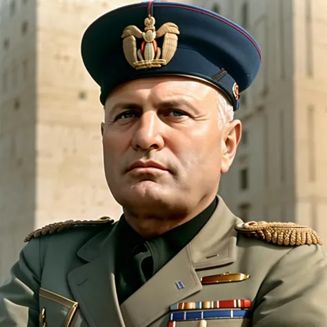 BenitoMussolini, in color, uniform, crossed arms, elegant, detailed, highest quality, light reflections, skin pores, 4k, 8k, <lora:Hellloo:0.7>