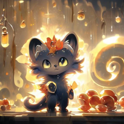 404 not found, ((masterpiece:1.3,concept art,best quality)),very cute appealing anthropomorphic kitten,looking at the fruit,big grin,happy,fruit,,droplets,macro,fog,cartoon art,dynamic composition,dramatic lighting,epic realistic,award winning illustration