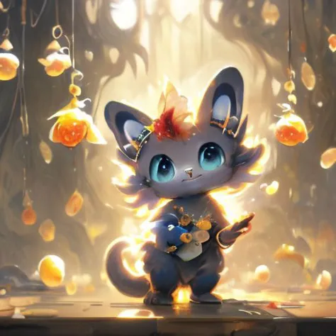 404 not found, ((masterpiece:1.3,concept art,best quality)),very cute appealing anthropomorphic kitten,looking at the fruit,big ...