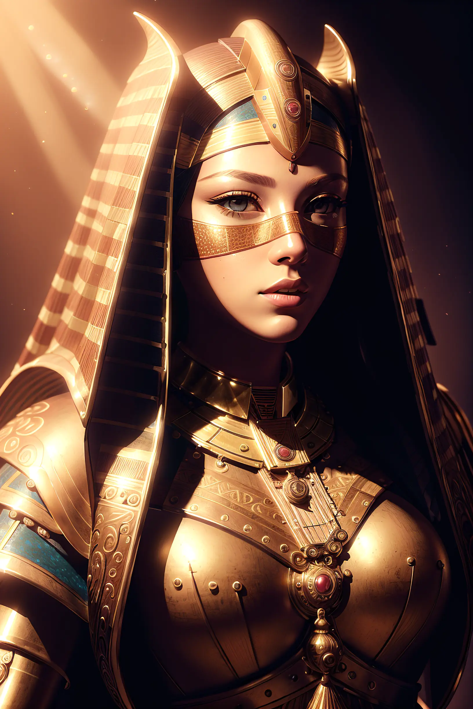 (photorealistic:1.5), portrait, a woman wearing a blind mask, (female pharaoh), winged necklace, tone mapped, detailed, highly detailed, digital painting, artstation, concept art, smooth, sharp focus, beautiful illustration, photo, backlit, dynamic lighting, fog, intricate, film grain, professional, facing the viewer, (beautiful m3d_woman, prefect m3d_face), volumetric lighting, subsurface scattering, good highlights, good shading, cinematic, (highest quality, award winning, masterpiece:1.6), 