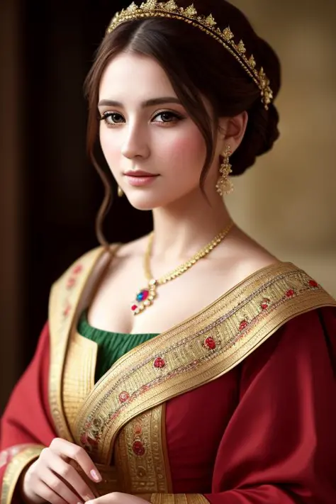 a beautiful england woman wearing  traditional wears, (masterpiece), (portrait), (raw photo), (extremely detailed CG unity 8k wallpaper) Intricate, Sharp focus, dramatic, photorealistic  art