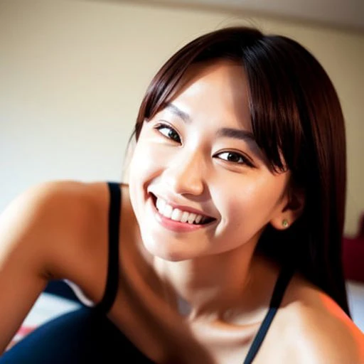 Momo a woman smiling at the camera,real humit skin, realistic,best quality, ultra high res