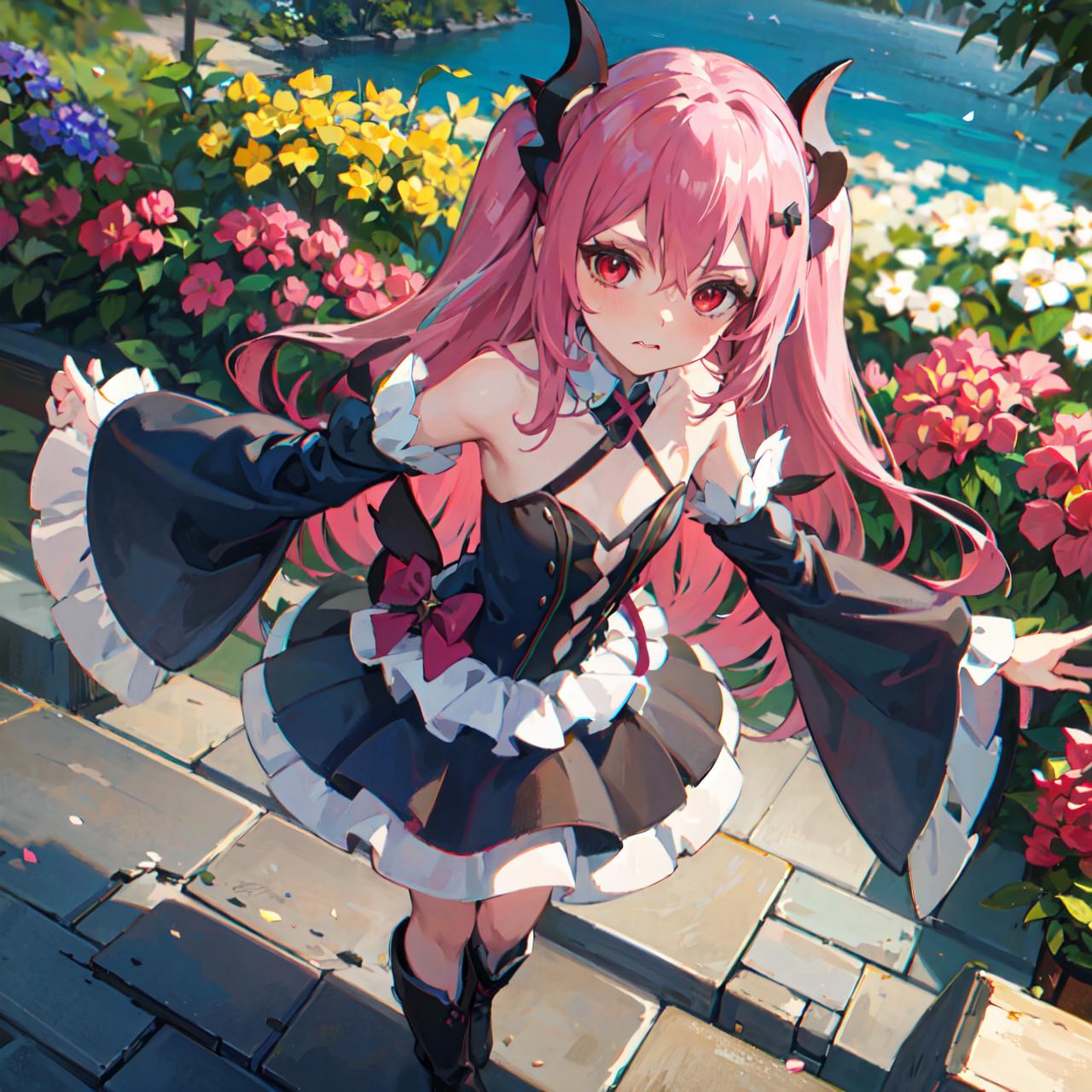 NSFW,Krul Tepes、Red eyes、Flat Chest、Long Hair、Pink Hair、Two Side Up -  SeaArt AI