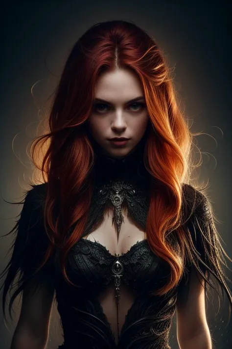 DonM3v1lM4dn355, 
(1 A sharp European woman, 25 years old, looks at the camera:1.4),
a beautiful girl with long red hair, hairstyle, hair combed back, developing hair, ( red | orange hair),
1girl, (witchcore, witchcraft, pagan, mystical, nature, occult) , magician,(masterpiece, best quality:1.4),(absurdres, highres, ultra detailed:1.2),imaginative overlays, artistic fusion,fantastical scenes, evocative narratives, striking visuals, upper body,