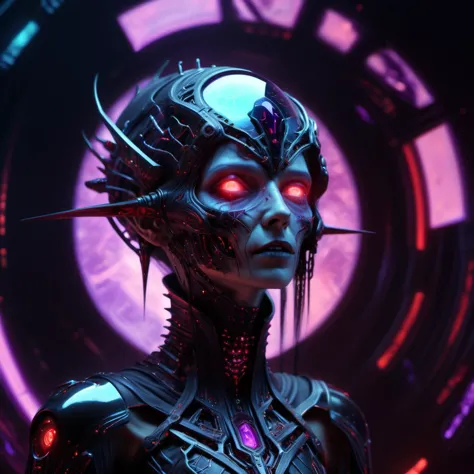 a close up of a robot with glowing eyes and a futuristic face