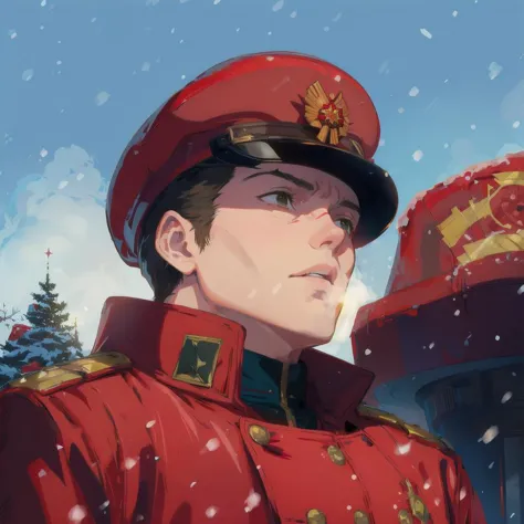 (cel_shading),
command and conquer: red alert 2,1boy,soviet,coat,winter,snowing,
masterpiece,best quality,
