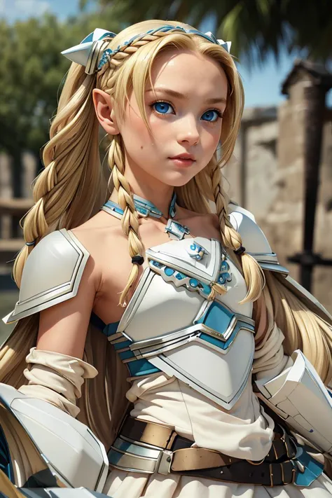 (masterpiece, best quality), 1girl,  <lora:Eilin:1> blonde, pointed ears, long hair, small braids, blue eyes, white dress, white armor