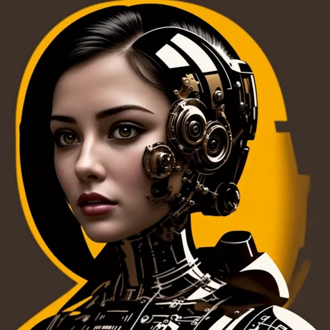 8k, best quality, masterpiece, (stencil android with mechanical face, vector art:1.3), stencil background, retro futurism