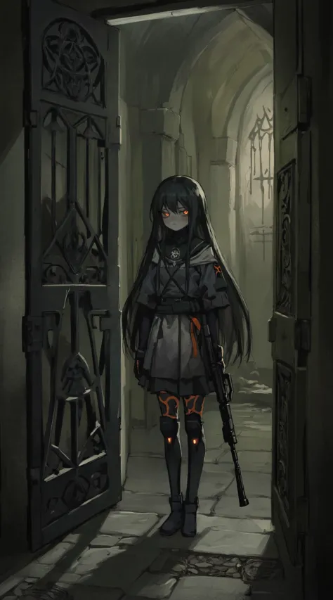 best quality, aesthetic, detailed, by solipsist, solo, 1girl, young girl, long hair, anime screencap, 1980s \(style\), dark room, holding an m4 rifle
BREAK
catacombs, eerie darkness, flickering torches, damp walls, cobwebs, ancient bones, mysterious carvings, hidden doorways, dusty tomes, rusted iron gates, winding tunnels, secret passages, dimly lit chambers, flickering candles, eerie silence, echoing footsteps, unsettling atmosphere, ominous whispers, creeping shadows, musty smell, ancient ruins, hidden treasures, forbidden knowledge, cursed artifacts, haunted history, ghostly presence, supernatural energy, dark magic, secret rituals, occult symbols, mystical inscriptions, arcane texts, forbidden tomes, ancient scrolls, cryptic messages, secret knowledge, divine wisdom, enlightenment, inner darkness, macabre beauty, haunting elegance, gothic charm, pale skin, dark hair, intense eyes, ethereal beauty, hauntingly captivating, mysterious allure, unsettling yet intriguing, unforgettable