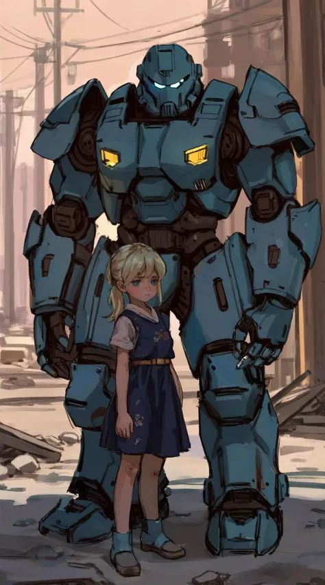 a cartoon of a girl standing next to a giant robot