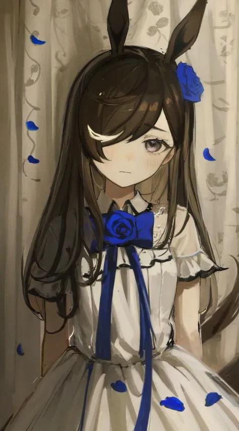 anime girl in a white dress with blue bows and a blue bow