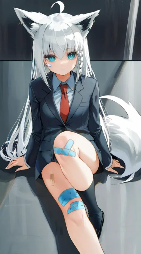 anime girl with white hair and blue eyes sitting on a floor