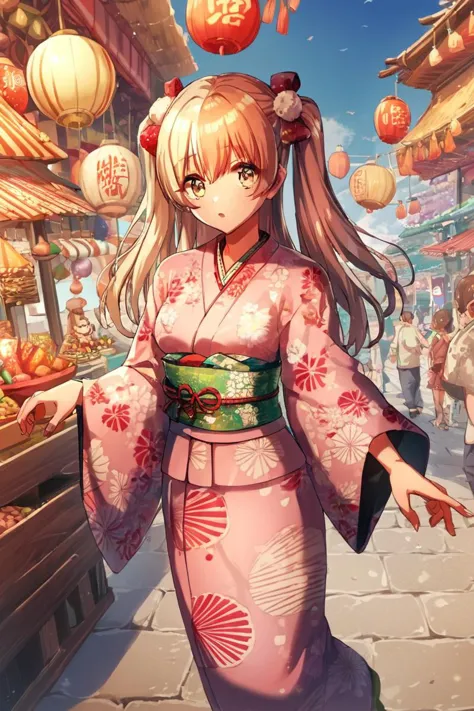 a woman in a kimono outfit walking down a street