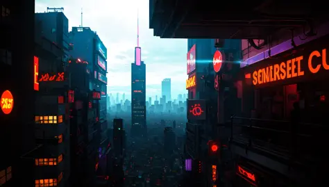 (masterpiece, best quality:1.4), cinematic light, colorful, high contrast, cyberpunk, neon, city, cityscape,  (day:1.2), sky, su...