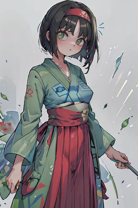 anime girl in a kimono outfit holding a knife and a knife