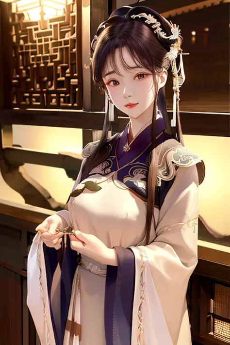 upper body, oil painting, masterpiece, best quality, highres, <lora:koreanDollLikeness_v15:0.5>, long brown updo hair, jewelry hairpin, breast, classic night market, ming Dynasty, ming clothing, <lora:hanfuChinese_v20:1>