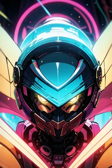 a close up of a robot with glowing eyes and a futuristic helmet