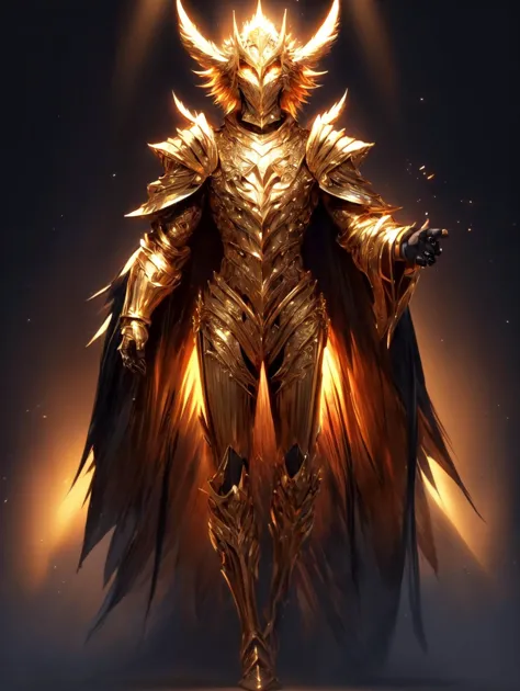 a golden armor with a large