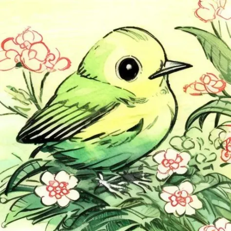 bird, sparrow <lora:bird:0.8>chestnut,summer,illustration,(((ukiyoe))),((sketch)),((japanese_art)),