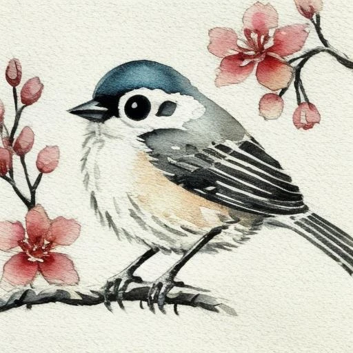 bird, sparrow illustration,Ink  wash  painting,