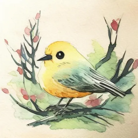 bird, sparrow <lora:bird:0.8>Terra Cotta ,space,Ink  wash  painting,