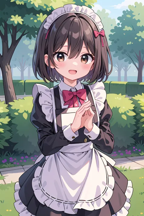 anime girl in maid outfit holding a piece of paper in her hand