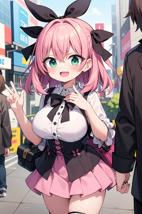 anime girl in a short skirt and a black jacket walking down a street