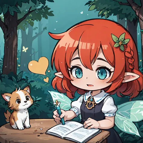 cute_elf(1.4), big_bright_eyes(1.2), small_pointy_ears_(1.3), long_flowing_blonde_hair_with_braids_(1.5), flowery_dress_(1.7), forest_background_(1.9), soft_lighting_(1.8), whimsical_atmosphere_(1.6), flying_butterflies_(1.4), friendly_deer_companion_(1.1), fairy_wings_(1.3), sparkling_starlight_effects_(1.5), enchanted_forest_vibes_(1.8), moonlit_night_(1.2), magical_aura_(1.3),, (masterpiece, high quality, best quality:1.3), Detailed, 25 year old girl, (elf), (Red-headed:1.4), almond eyes, green eyes, long hair, [curly hair], eye shadow makeup, 162cm tall, oval face, snub nose, heart-shaped lips, arched eyebrows, <lora:breastsizeslideroffset:0>,