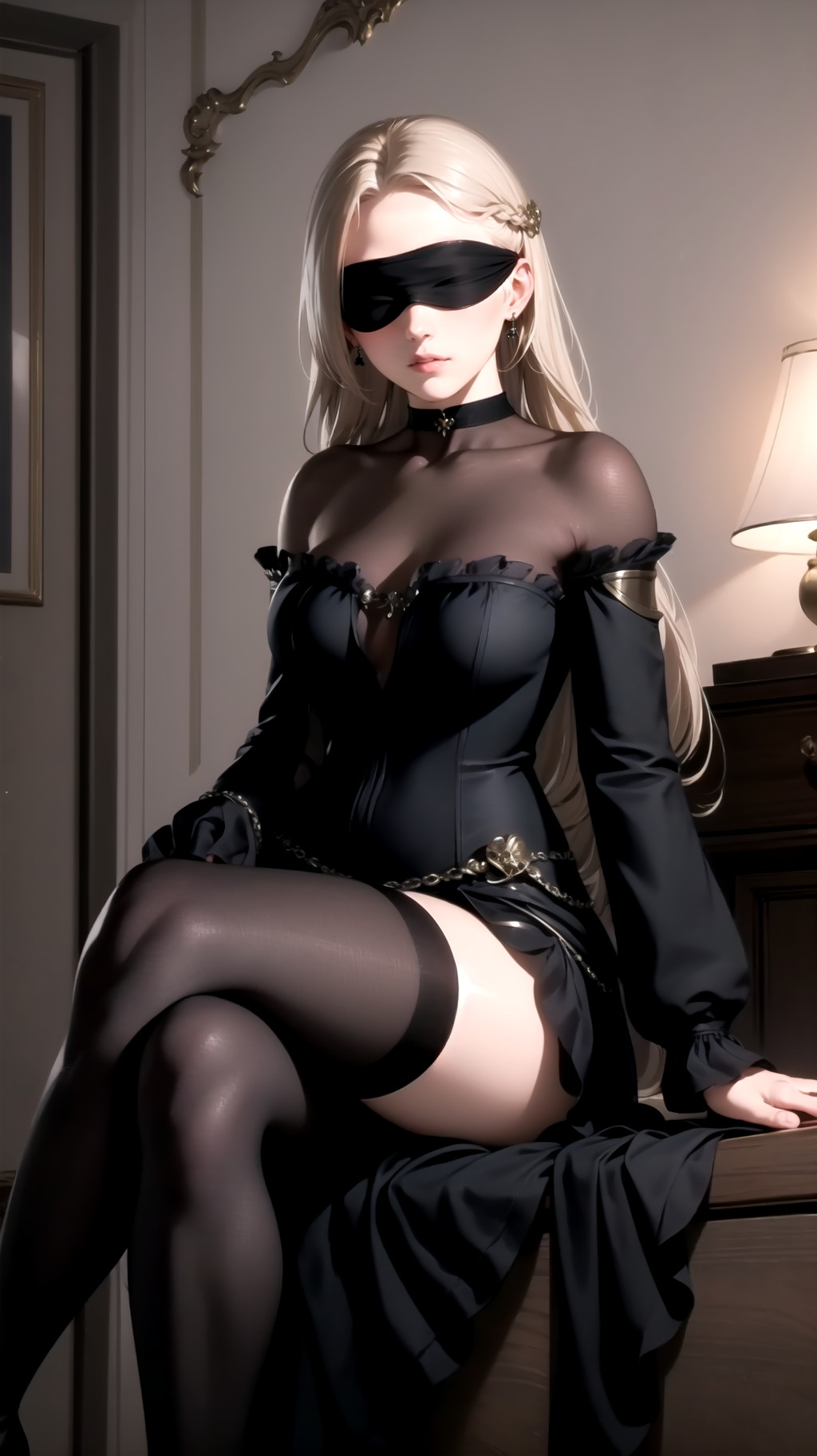 A woman in lingersuit and stockings posing in a room - SeaArt AI