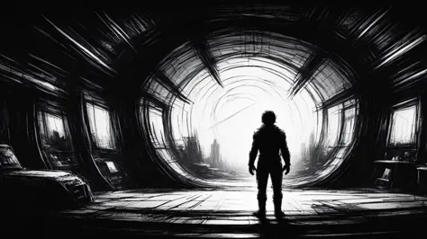 arafed image of a person standing in a tunnel with a light at the end