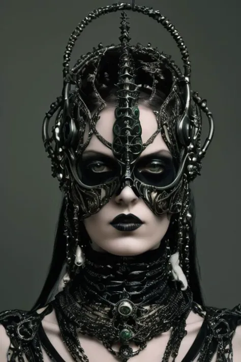 gothic goth with a black mask, in the style of karol bak, light maroon and green, baroque-inspired sculptures, natalia drepina, surrealist and dreamlike visuals, baroque extravagance, baroque chiaroscuro --ar 71:108 --v 6. 0