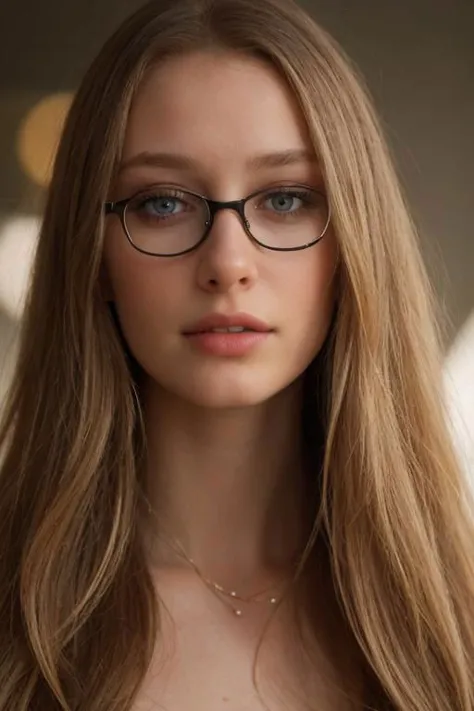 Close-up photo of a beautiful Irish girl, wearing glasses, adorable face, red long layered hair, light makeup, realistic skin texture, low saturation, dark tone, inspired by Alessio Albi, f1. 4, 85mm lens, hyper realistic , lifelike texture, dramatic lighting, professional shot, heavy shadows, dynamic pose, innocent, flirty look, ca45mv7-100