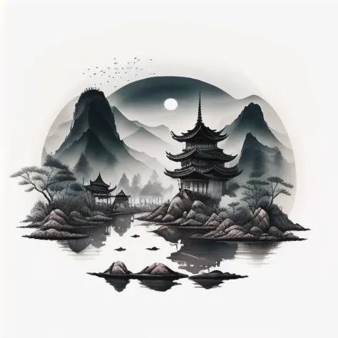 beautiful Chinese Landscape Art, best quality, intricate, (water colors), clear,  <lora:Chinese_Ink_Painting_style:1>