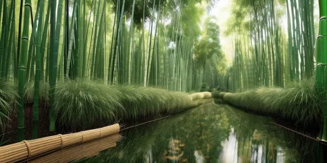 infinity render texture, (inside bamboo forest: 2), trees, cloud, day, fantasy, landscape, no_humans, outdoors, scenery, sky, ultra realistic, photorealistic, (reflection), (ray tracking), (unreal engine), (Japanese: 2), top view, high elevation, photorealistic, 8k, unreal engine, super great 3d render, 3d, 3d ray tracking, super high quality, no_water, no_lake, no_pond, no_sea, forest close up, bamboo close up, many bamboo, (asian: 2)