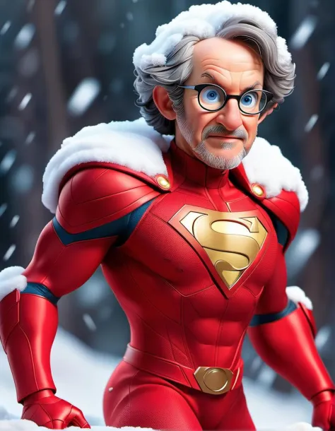 (dynamic pose:1.2),(dynamic camera),a fashion shoot,  photo of a (Steven Spielberg:1.4), in Red superhero costume,  insanely detailed and intricate, , elegant, hyper realistic, super detailed, 3d render, unreal, ray tracing,
(caricature)
(full body:1.2) (w...