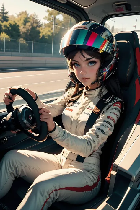 a close up of a person in a car with a steering wheel