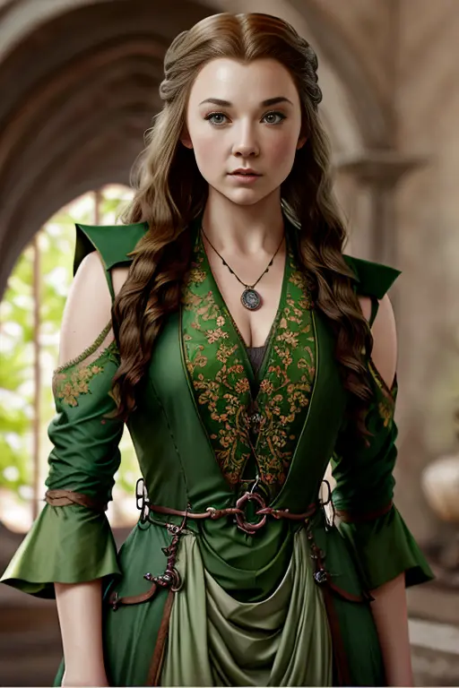 portrait photo of teacher margexx a woman, with brown hair, wearing a green gown in a royal palace in game of thrones, modelshoot style, (extremely detailed CG unity 8k wallpaper), photo of the most beautiful artwork in the world, professional photorealistic picture, NIKON, RAW, trending on ArtStation, trending on CGSociety, Intricate, High Detail, Sharp focus, dramatic, photorealistic painting art by midjourney and greg rutkowski 