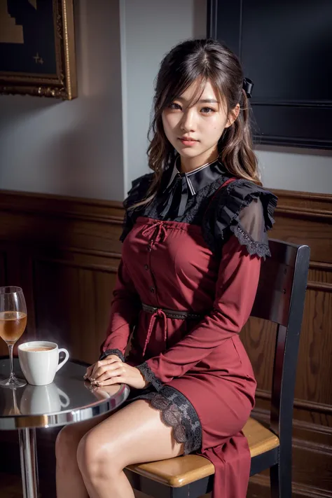 araffe woman sitting at a table with a glass of wine