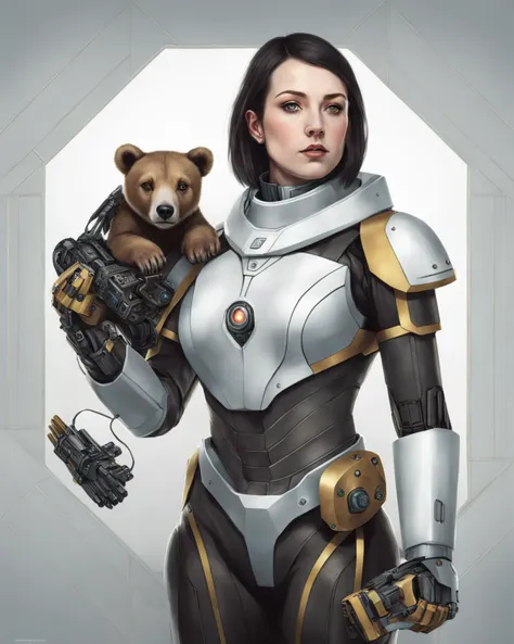 a close up of a woman in a suit holding a teddy bear