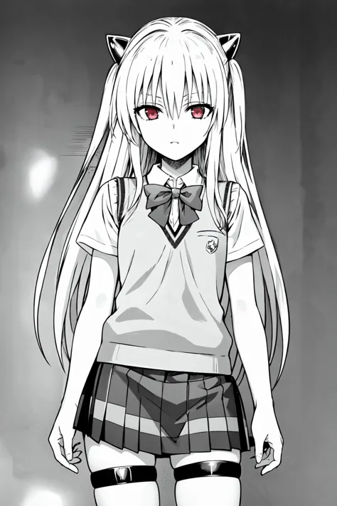 anime girl with long hair and cat ears in a school uniform