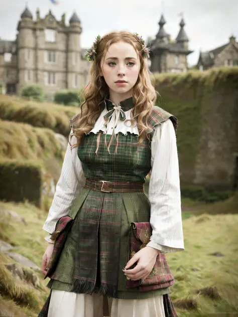 Freya Mavor, a beautiful Scottish woman wearing traditional wears, (masterpiece), (full body), (raw photo), (extremely detailed CG unity 8k wallpaper) Intricate, Sharp focus, dramatic, photorealistic art <lora:Freya-Mavor-v10:0.7>