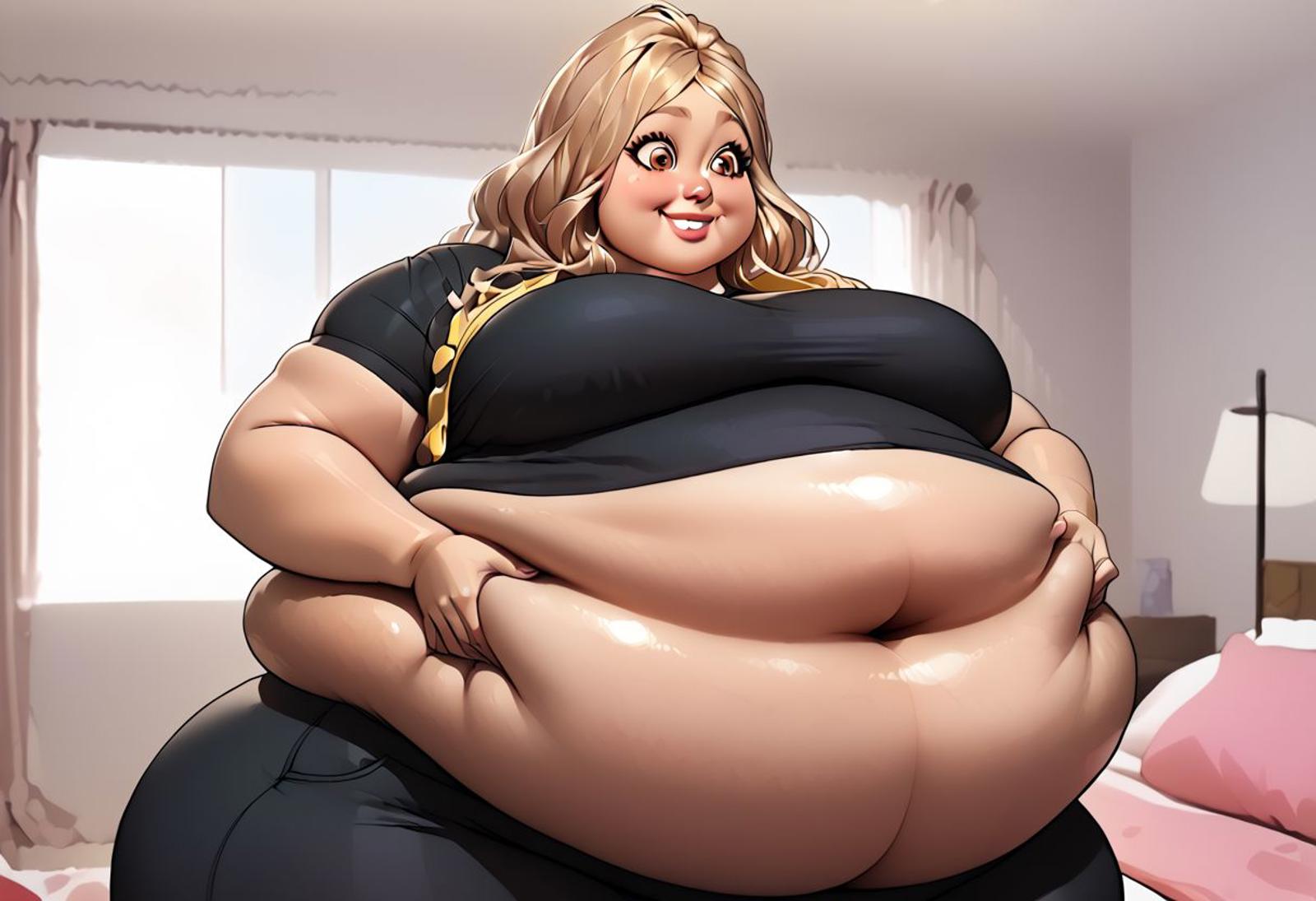 Cartoon of an aerial view of giant giantess fat latina woman resting her  belly o - SeaArt AI