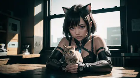a cute kitten made out of metal, cyborg, cyberpunk style, ((intricate details)), hdr, ((intricate details, hyperdetailed)), cinematic shot, vignette,masterpiece, realistic, photo, photography, photorealistic, volume-marching, 4k, 8k, 16k, physically based ...