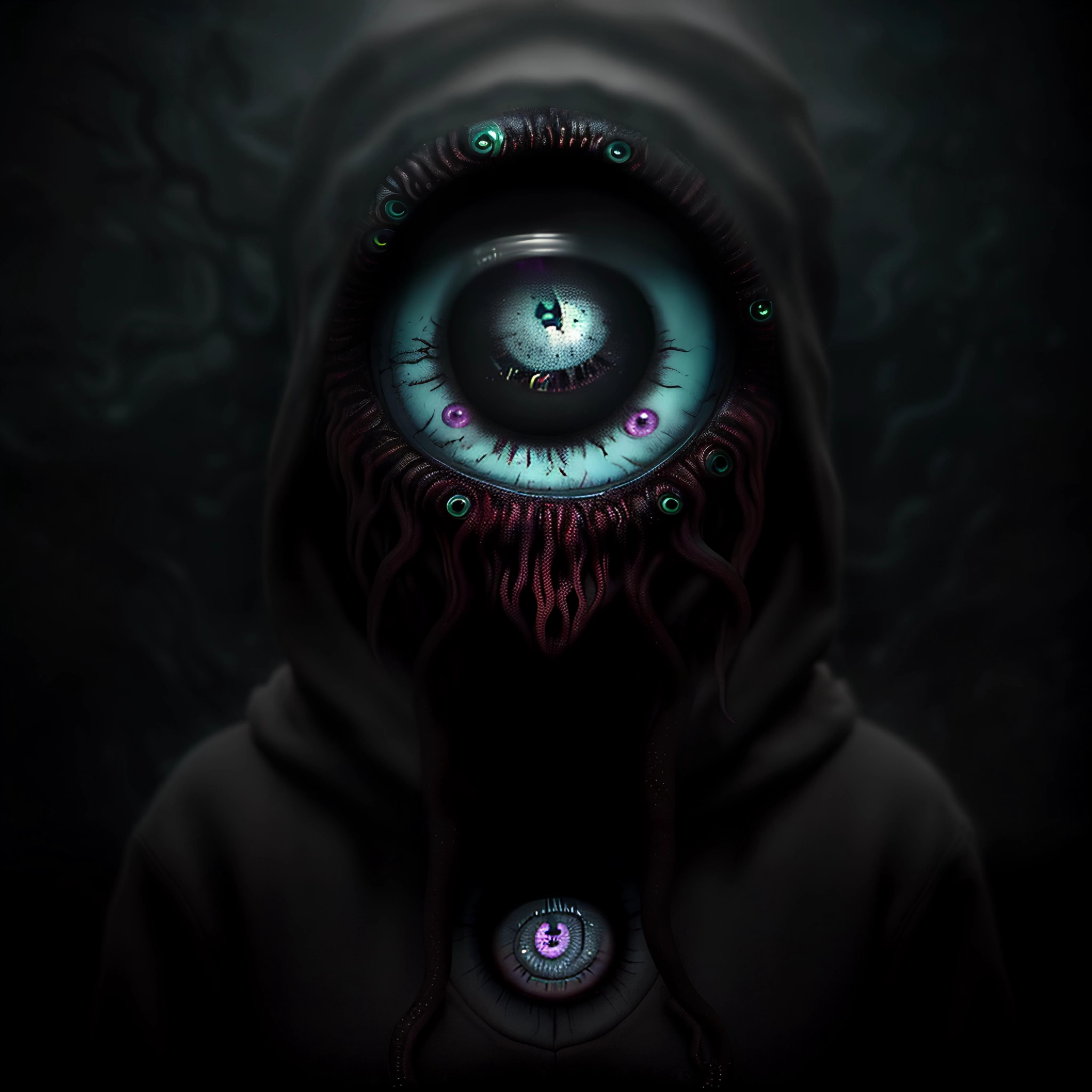 A close up of a person with a hoodie and a large eye - SeaArt AI