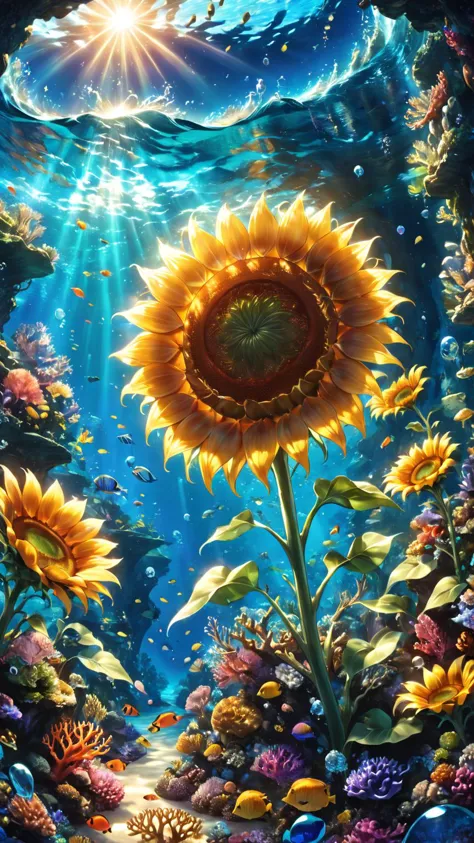 anime artwork letitflrsh, masterpiece, best quality, close up macro photo, sparkling magical fantasy glass dome tall sunflower, very detailed, insane quality, intricate coral reef, cinematic light, highly detail, beautiful, surreal, dramatic, fantasy oceanic scenes, <lora:- SDXL - letitflrsh_let_it_flourish_V1.0:0.7> . anime style, key visual, vibrant, studio anime,  highly detailed