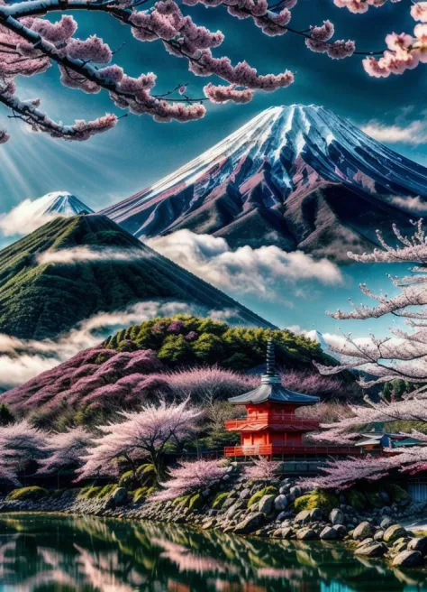 RAW photo of a Red Mt.fuji, ((solo)), (Fushimi Inari Taisha's Thousand Torii Gates in Kyoto), small details, (photorealistic:1.4...