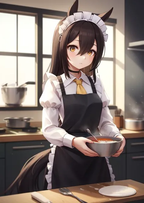 anime girl in a kitchen with a bowl of food