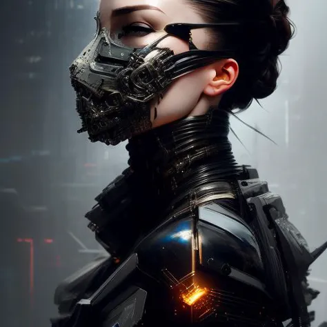 award winning portrait photo of a female rogue assassin, wearing cyberpunk intricate streetwear, (backlighting:1.3), digital pai...