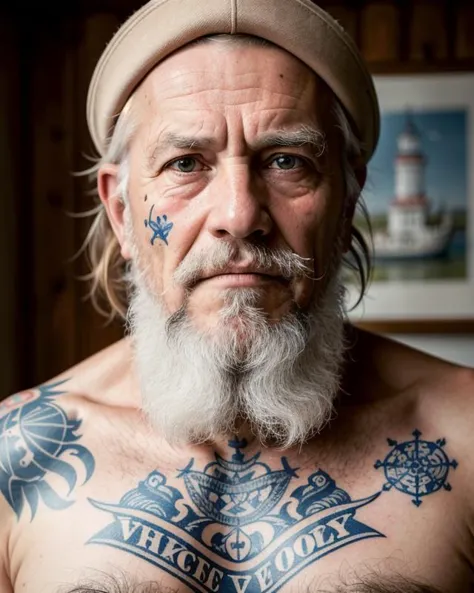 a close up of a man with a beard and a hat on