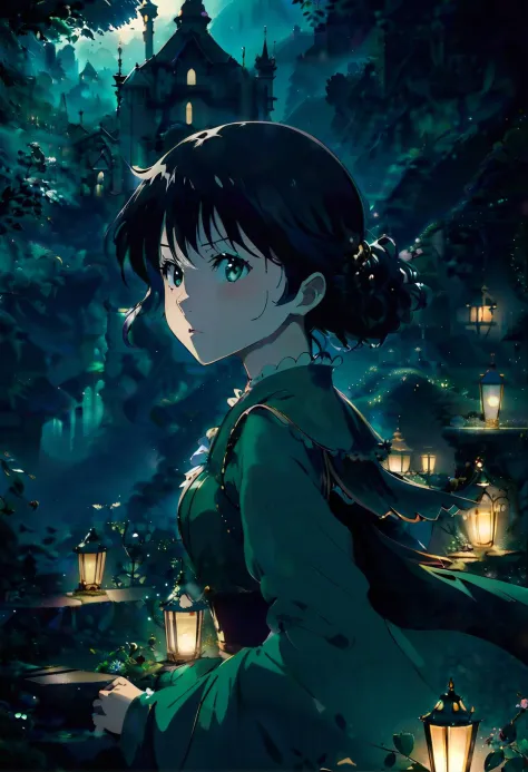 fairy tale anime key visual, shoulder-level shot of a masterpiece,1girl, plain background, Foggy, Bokeh, Frightening, Analytical...